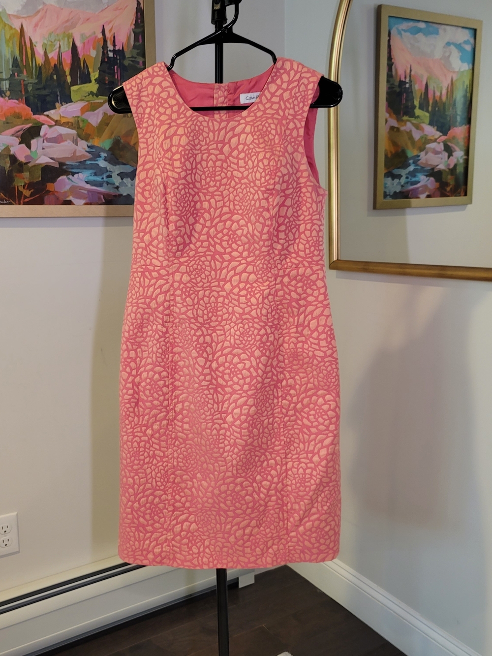 CALVIN KLEIN Jaquard Sleeveless Sheath Dress Pink Peach Women's Size 6